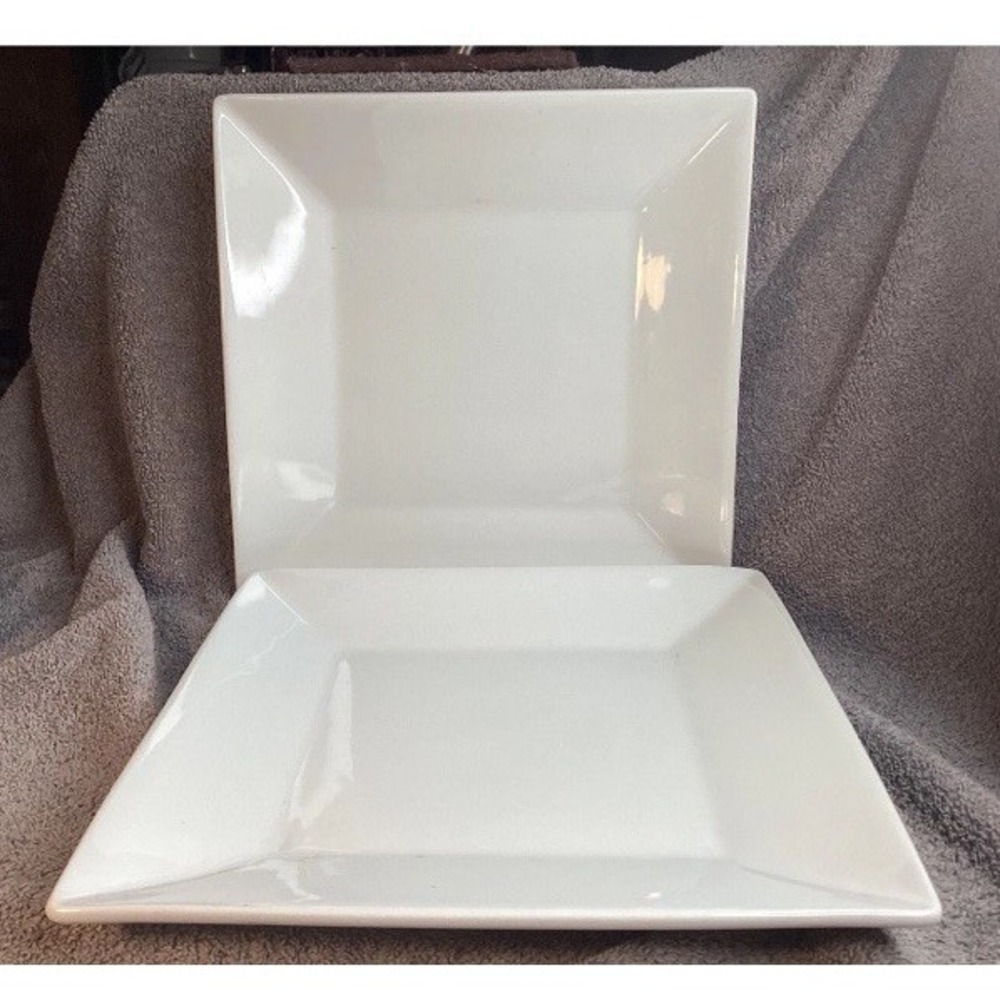 2 Food Network 10.25" Square Dinner Plates‎ White Whipped Cream Porcelain  Heavy